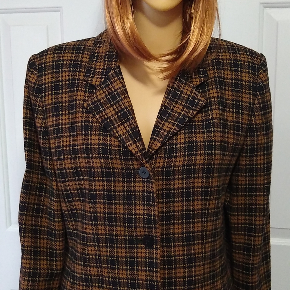 🌻🍁☕️📚Vintage Chaus Blazer Wool Brown Plaid w/Shoulder Pads!